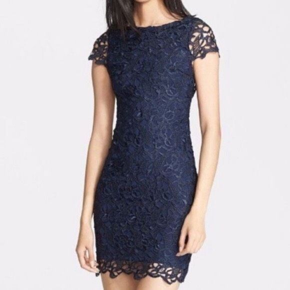 Alice + Olivia Navy Clover Guipure Lace Dress - Picture 1 of 12